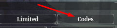 Codes button in Strikeborn