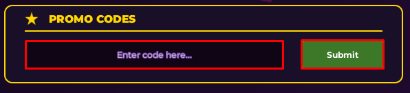 JoJo's Bizarre Incremental enter codes box and submit button