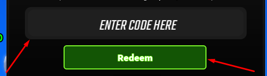 The ENTER CODE HERE box and Redeem button in Coach a Fighter!