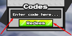 The Enter code here... box and Redeem button in Bee Swarm Tower Defense!