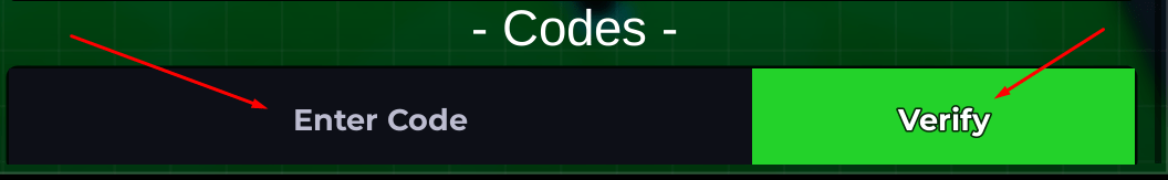 Enter Code box and Verify button to redeem codes in Roll an Anime