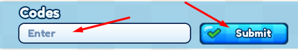 Enter box and Submit button to redeem codes in Harpoon a Fish