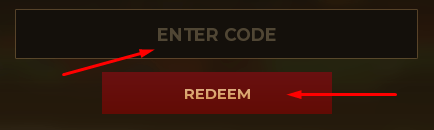 ENTER CODE box and REDEEM button to redeem codes in TRENCH: WW1