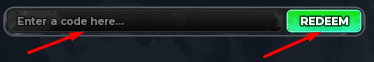 Enter a code here box and REDEEM button to redeem codes in RNG Battles