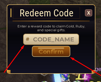 The # CODE_NAME box and Confirm button in in Taming Defense