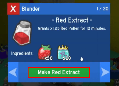 Bee Swarm Simulator Red Extract Craft button