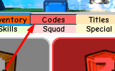 The Codes button in Power Legends