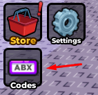 The "Codes" button in Strength Ascension