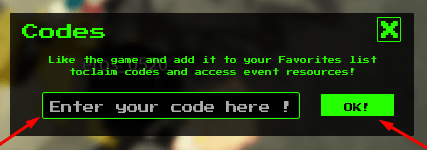 The Enter your code here ! box and OK! button in Fill a hole with a million ducks