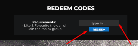 The type in ... box and REDEEM button in Roanoke VA
