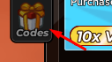 Codes icon that reveals the code redemption UI