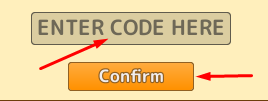 ENTER CODE HERE box and Confirm button to redeem codes in Shinobi Way