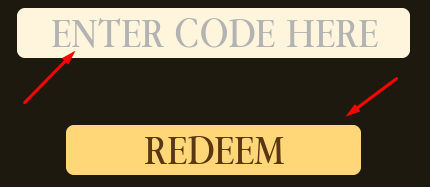 The "ENTER CODE HERE" box and REDEEM button in Hera Andora: Encantadia
