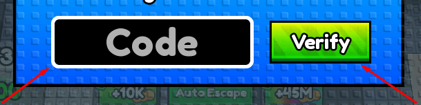The Code box and Verify button in +1 Muscles for Prison Escape