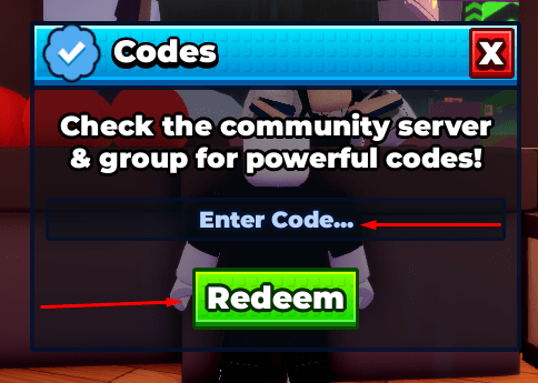 The codes section where you can type and redeem codes in Anime Waifu Card Collection