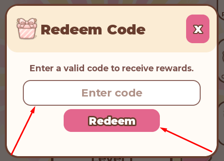 The Enter code box and Redeem button in Chiidoku