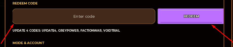 The Enter code box and REDEEM button in Bit Saiyan