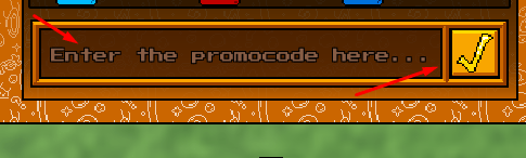 The "Enter the promocode here" box and check button in Untitled Sandbox Game