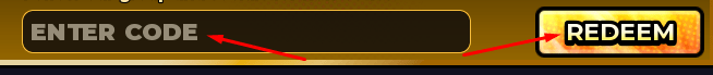 ENTER CODE box and REDEEM button to use codes in +1 Sword Loot Monarch