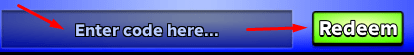 The "Enter code here" box and Redeem button in Slime RNG