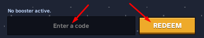 Enter a code box and REDEEM button to redeem codes in Horde Defenders