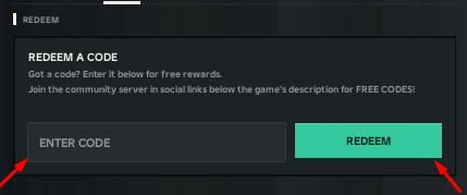 The ENTER CODE box and REDEEM button in Street Soccer Pro