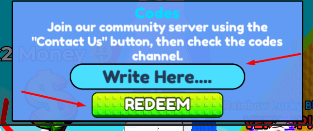 The Write Here... box and REDEEM button in INSIDE BRAINROT HEAD