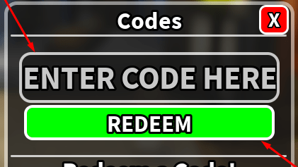 The ENTER CODE HERE box and REDEEM button in Tool Tower Defense