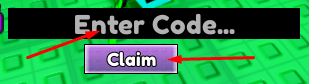 Enter Code box and Claim button to redeem codes in Brainrot Sniper