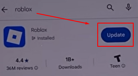 The Play Store showing an outdated Roblox