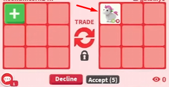 A player trading their Unicorn on Adopt Me
