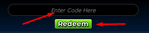 Enter Code Here box and Redeem button to redeem codes in Murder Duels