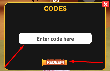 The Enter code here box and REDEEM button in Backrooms Simulator