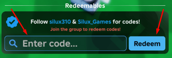 The Enter code... box and Redeem button in Steal Time Simulator