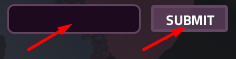 Text box and SUBMIT button to redeem codes in Stud Front