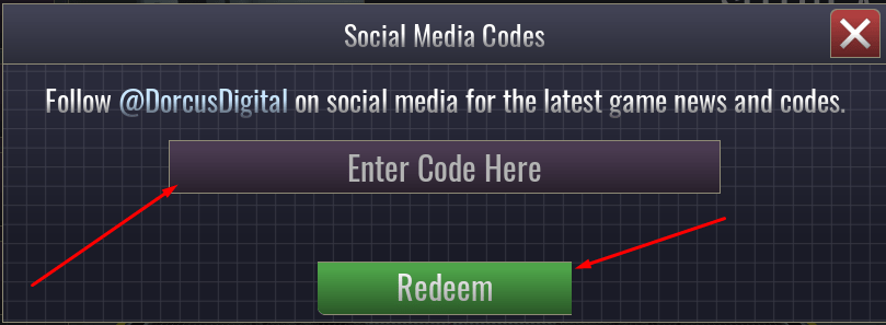 The Enter Code Here box and Redeem button in Typical Colors 2