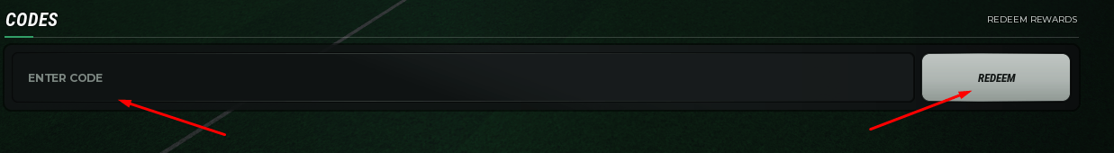 ENTER CODE box and REDEEM button to redeem codes in That Freekick Challenge (TFC)