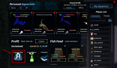 Getting Enchant Relics in Fisch's Aquarium