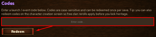 The "Enter code..." box and Redeem button in BitShippuden