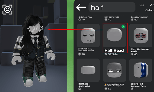 Trying out a Half head item on Roblox