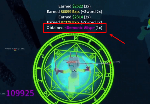 Demonic Souls dropping a Demonic Wisp in Blox Fruits