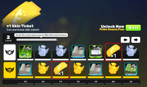 An example of skin tickets in the season pass in RIVALS