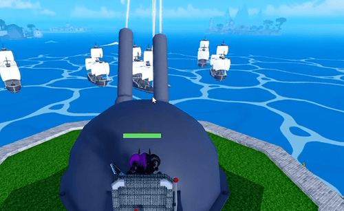 Using a cannon against the ships in Blox Fruits