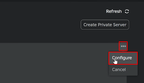 Blox Fruits private server configure button