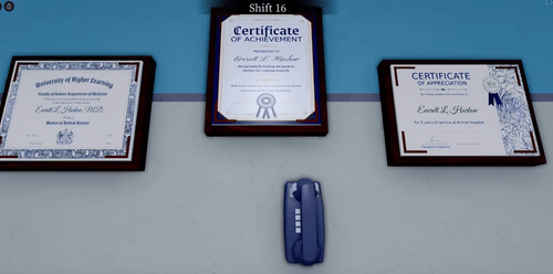 Dr. Harlow's certificates in Animal Hospital