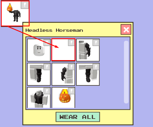 The Headless Horseman set and "Headless Head' item in Berry Avenue