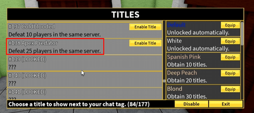 The "Apex Predator" title in Blox Fruits