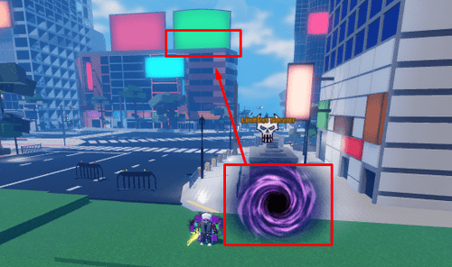 Directions to the building with billboards in Sailor Piece