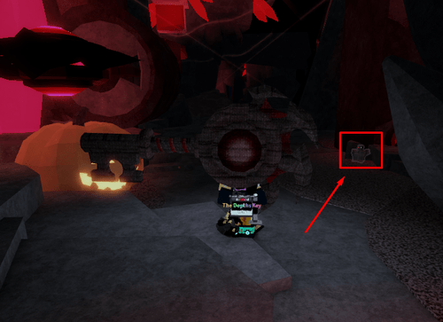 The Keeper beside The Depths gate in Fisch