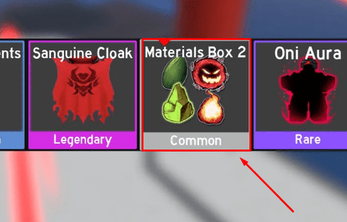 An example of Materials Box 2 being acquired from Red Gacha in Blox Fruits